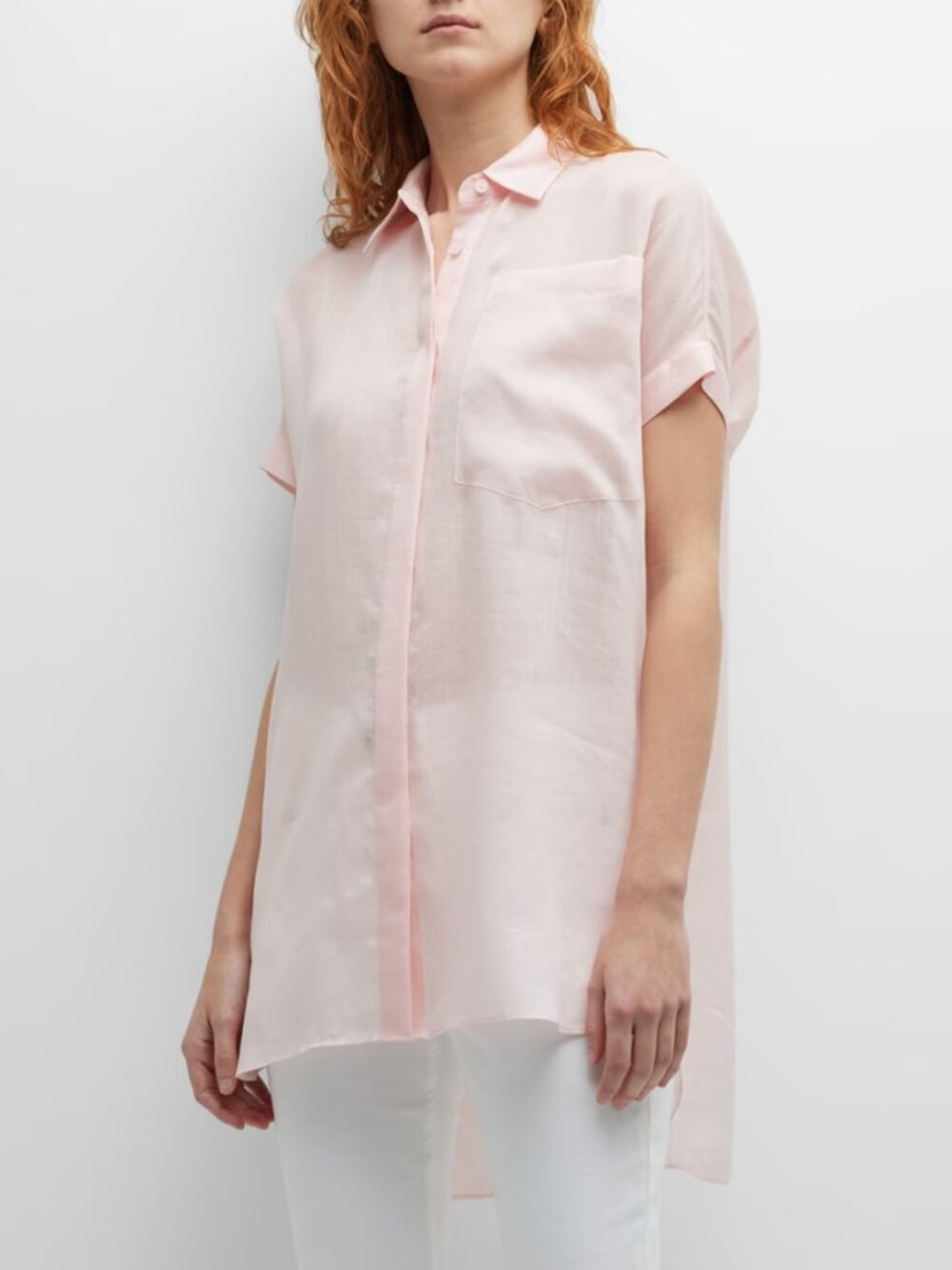 Lafayette 148 NY Oversized Side-Slit Button-Down Shirt Pastel Pink size M/L